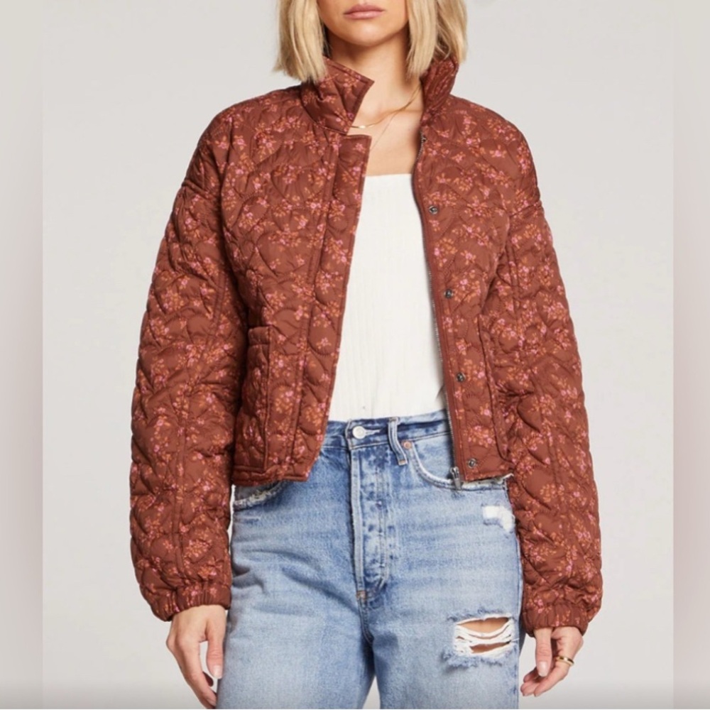 NWT Saltwater LUXE Floral Bomber Jacket in Brown